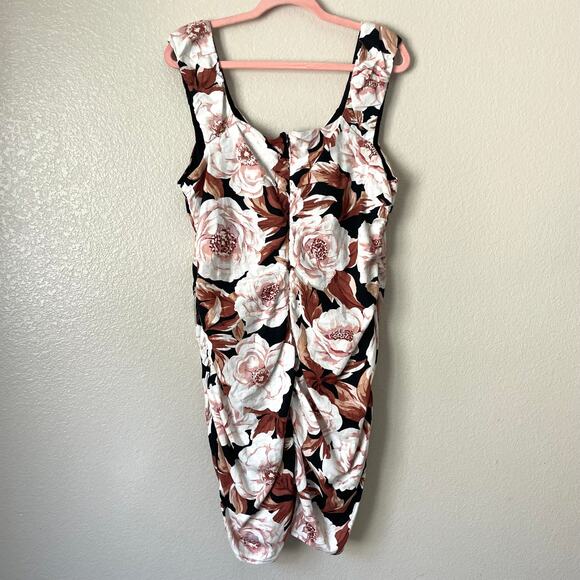 Express Dress Womens XL Black Tan Floral Mini Ruched Sheath Cocktail Preppy NWT - Picture 7 of 14